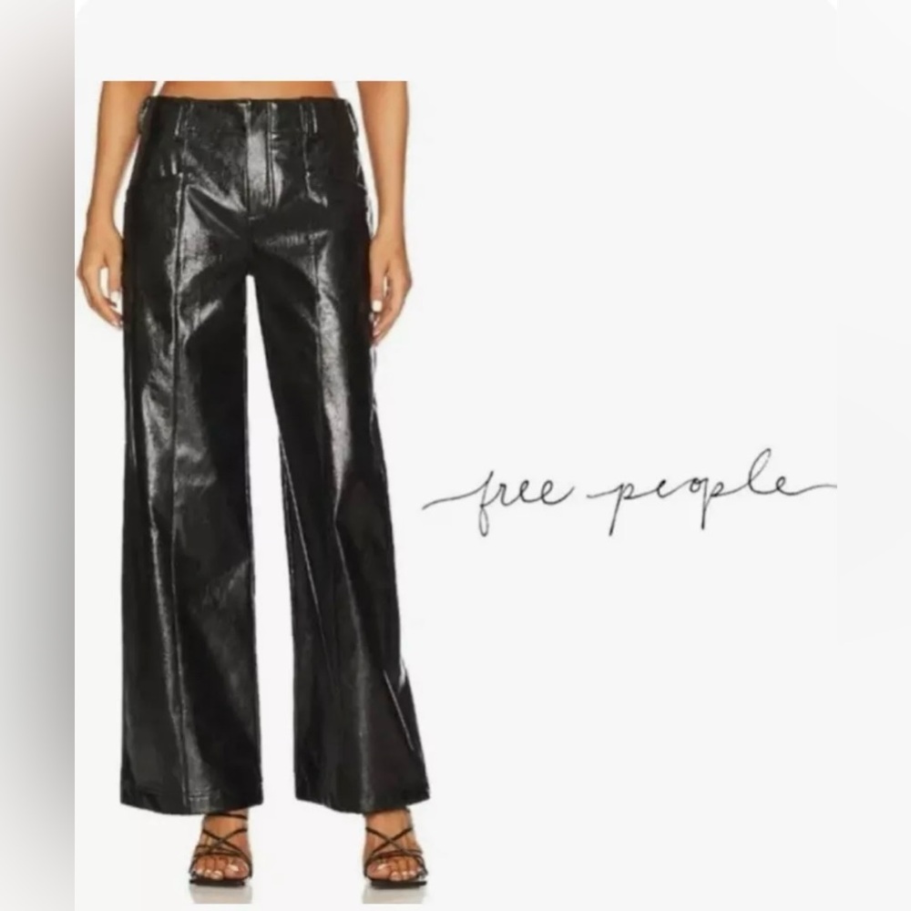 Free People Womens Star Cross Lovers Vegan Leather Pants Black Size 4